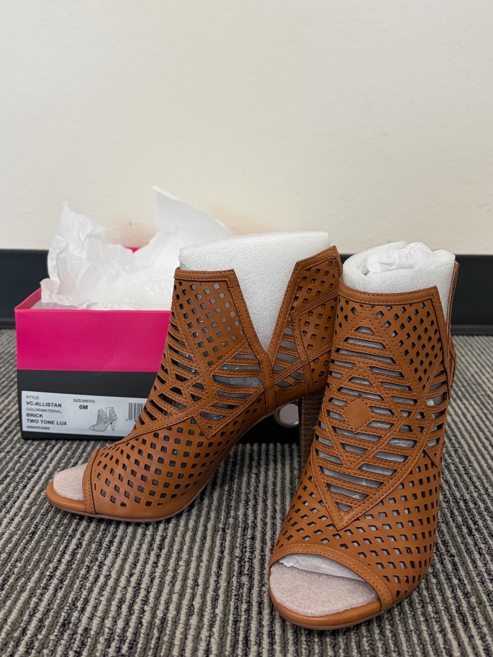 Vince Camuto Allistan Cutout Peep-Toe Booties (Brick)